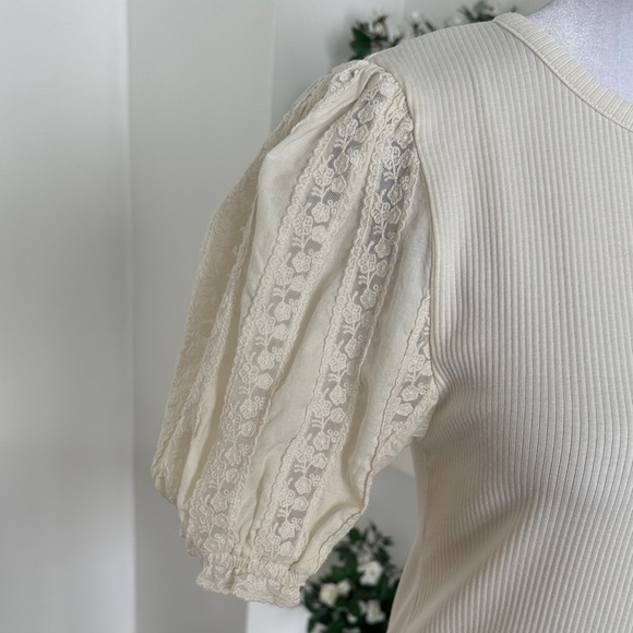 J. Crew Cream Lace Puff Sleeve Blouse - Picture 3 of 8